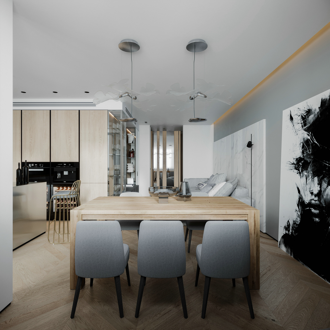 Refined Design: Stainless Steel Kitchen Cabinet with Concealed Handles